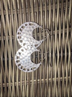 Boho Hammered Silver Crescent Cutout Hoop Earrings